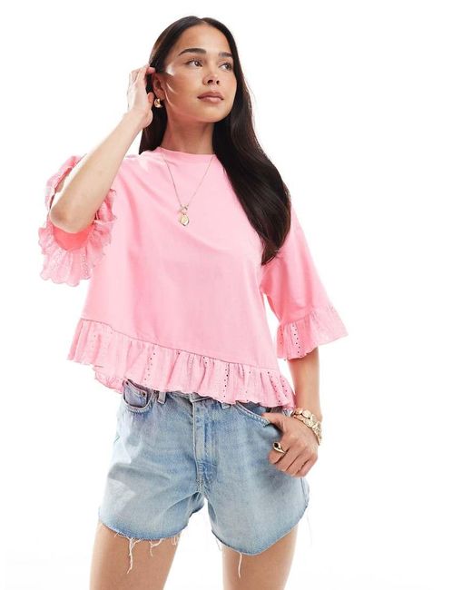 Miss Selfridge Red Ruffle Hem T-shirt