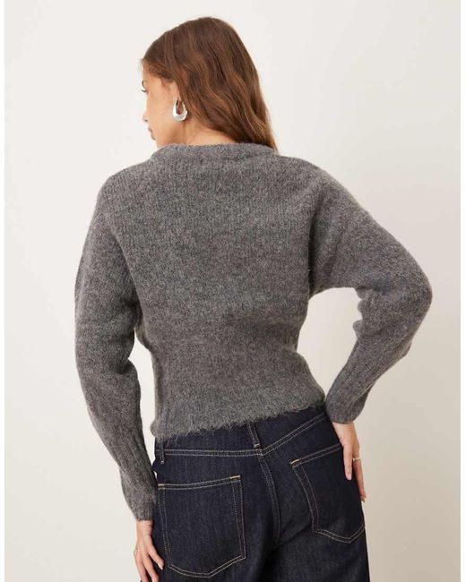 Gina Tricot Gray Long Sleeve Crew Neck Wool Alpaca Cardigan