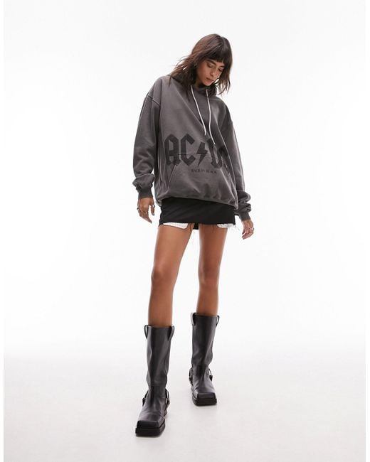 TOPSHOP Gray Graphic License Acdc Oversized Hoodie