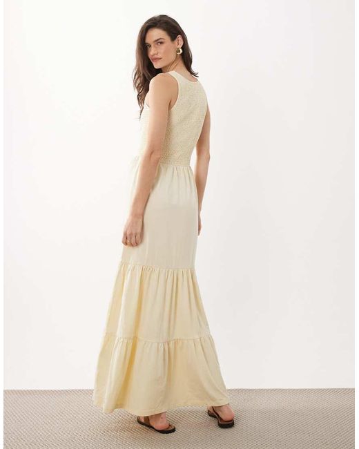 Brave Soul Natural Scoop Neck Shirred Bodice Maxi Dress With Tiered Skirt