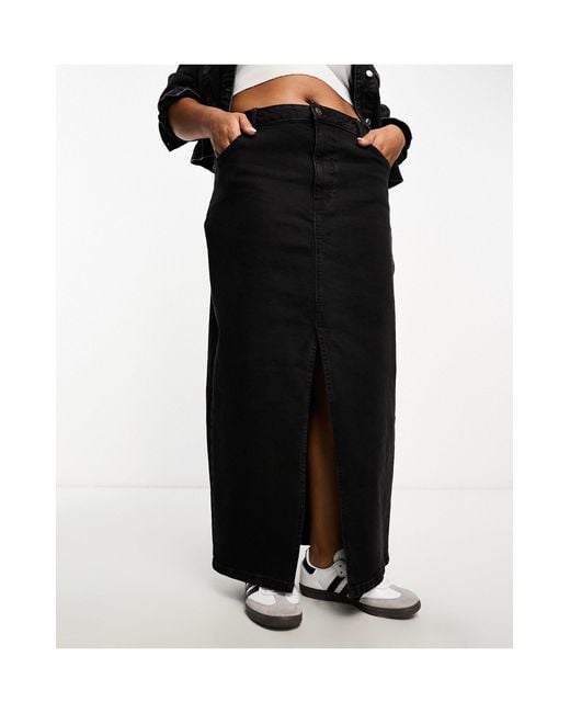 Asos design curve - jupe longue en jean fendue - délavé ASOS en coloris Black