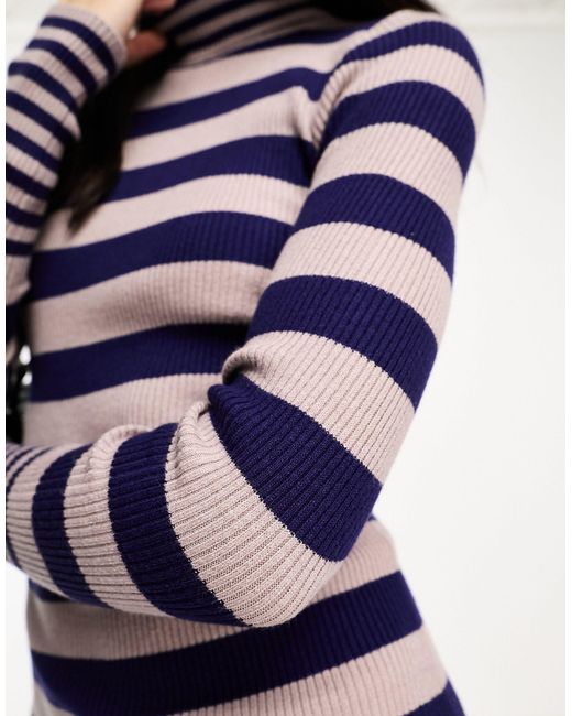 Vero Moda Blue Striped High Neck Midi Dress