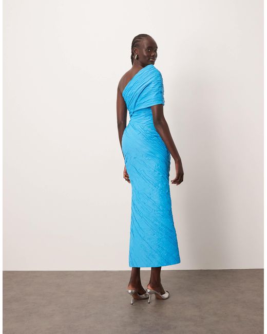 ARRANGE Blue One Shoulder Structured Drape Maxi Dress