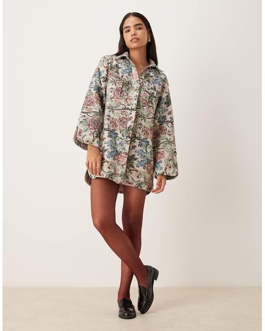 ASOS Brown Oversized Mini Shirt Dress With Wide Cuffs And Pockets