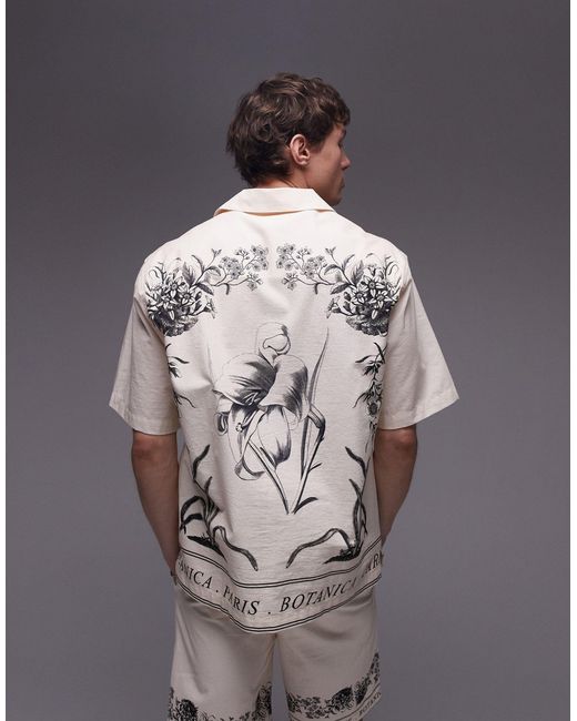 Topman Gray Co-ord Short Sleeve Relaxed Border Print Shirt for men