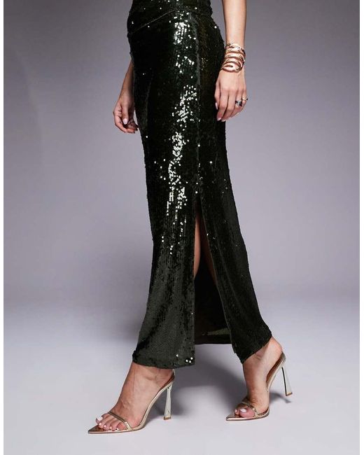 ASOS Black Side Split Sheer Sequin Maxi Skirt Co-Ord