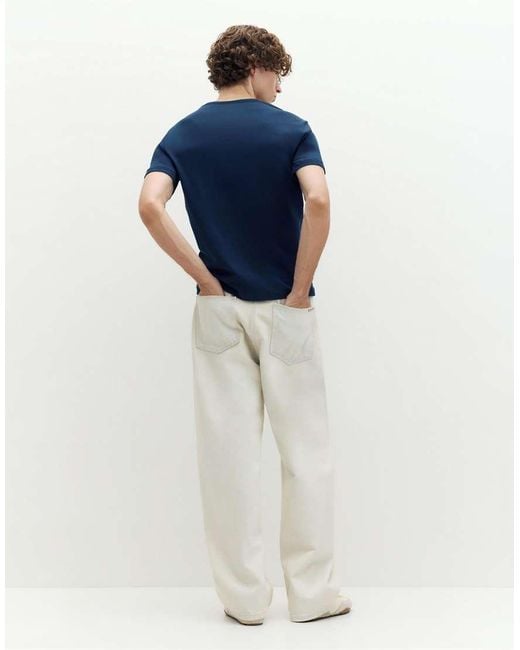 Pull&Bear Blue Slim Fit Basic T-shirt for men