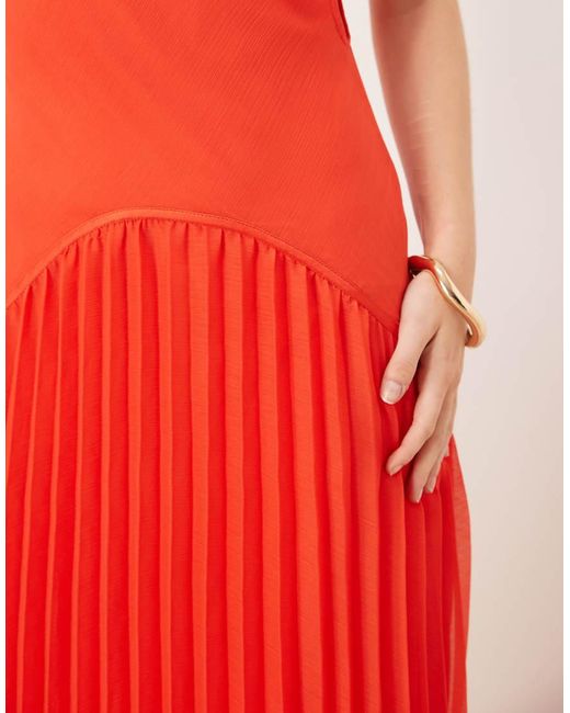 ASOS Red Square Neck Dropped Waist Maxi Dress With Pleated Skirt