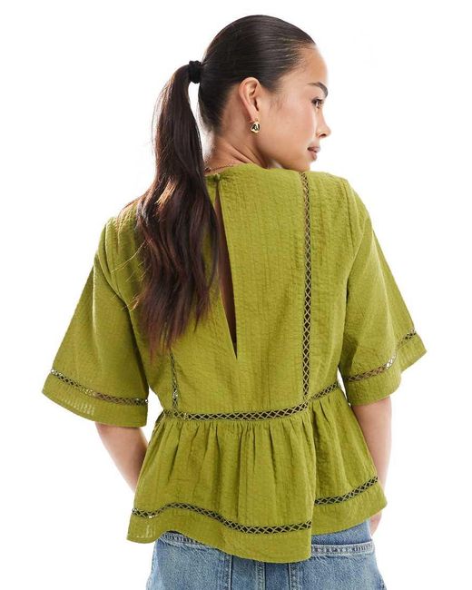 Top Testurizzato Con Maniche A Sbuffo di ASOS in Green