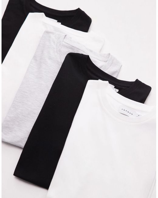 Topman – 5er-pack klassisch geschnittene t-shirts in Black für Herren