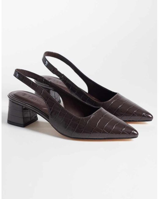SEQWL Natural Sorrento Sling Back Low Block Heeled Shoes