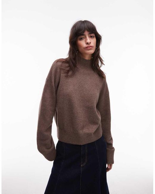 & Other Stories Brown High Neck Relaxed Knitted Sweater With Wide Sleeves
