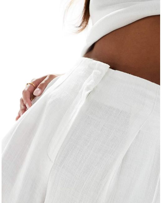 ASOS White Asos Design Petite Tailored High Waist Seam Detail Wide Leg Linen Trousers
