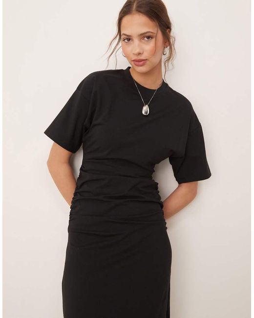 ASOS Black Crew Neck Midaxi T-Shirt Dress With Ruched Sides