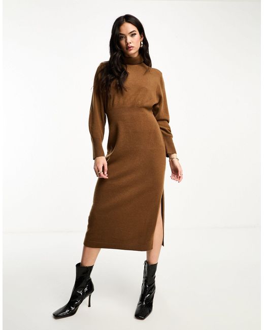 & Other Stories Natural Padded Shoulder Knitted Wool Midaxi Dress