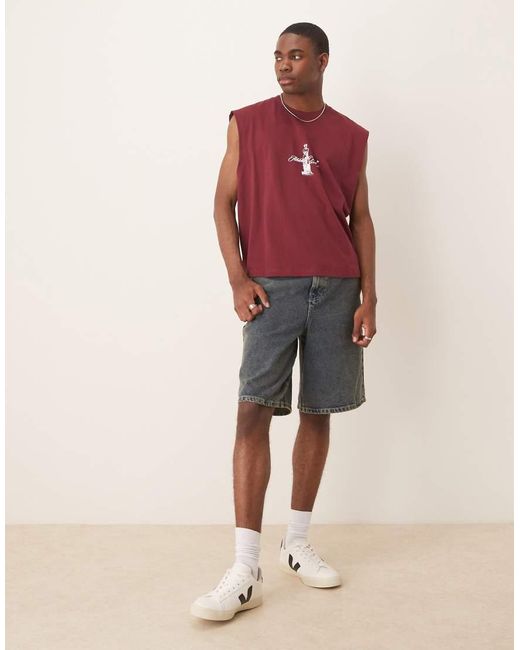 ASOS Red Boxy Oversized Tank With Front And Back Print for men