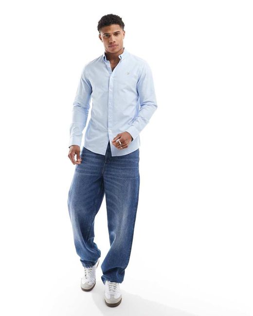 Farah Blue Brewer Slim Fit Long Sleeve Shirt for men