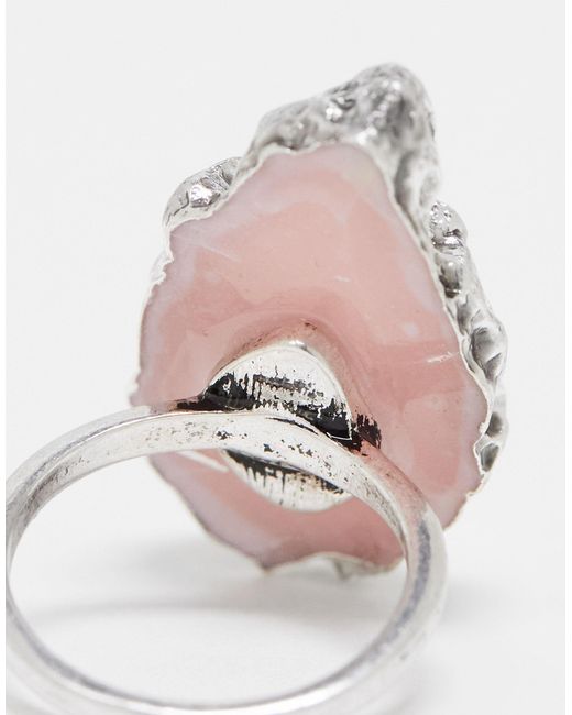 Reclaimed (vintage) White Ring With Faux Rose Quartz