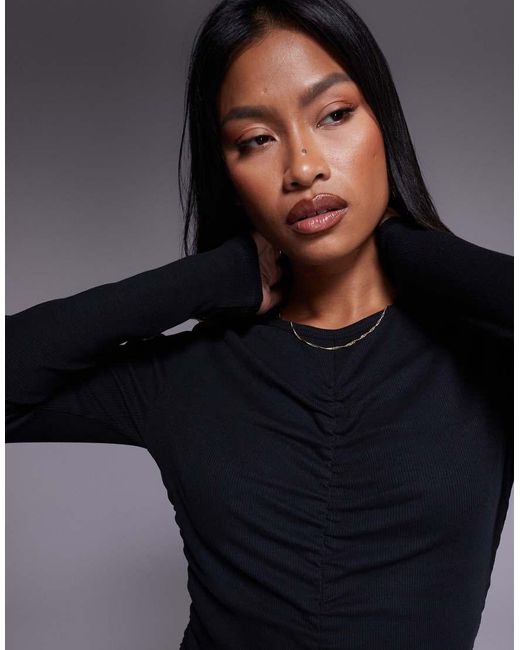 ASOS Blue Ribbed Ruched Mini Dress