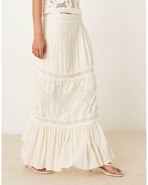 Y.A.S Natural Festival Crochet Lace Insert Boho Maxi Skirt