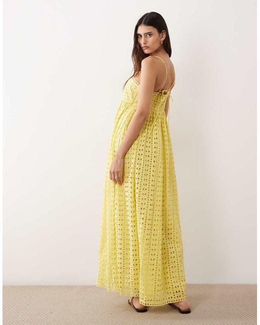 ARRANGE Yellow Trapeze Cami Broderie Maxi Dress