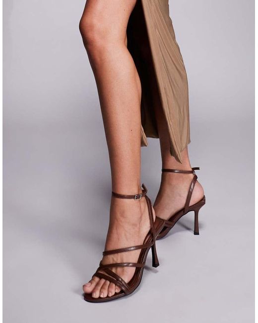 Public Desire Brown Free Spirit Wide Fit Strappy Round Toe Mid Heels