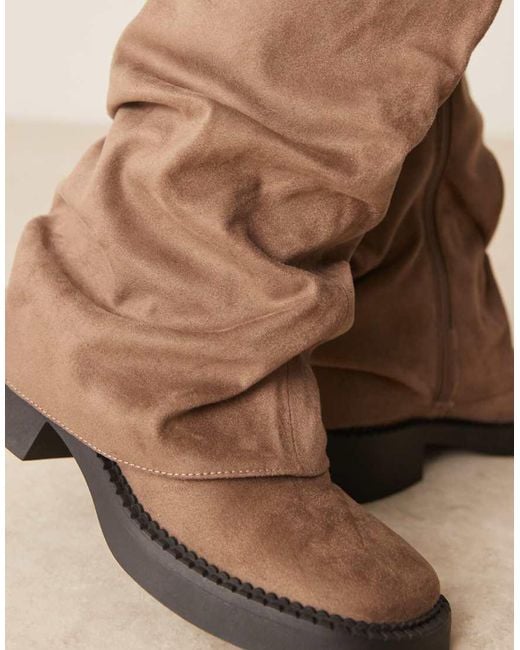 ASOS Natural Caden Chunky Fold Over Flat Knee Boot