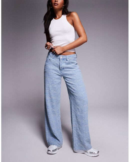 Liquor N Poker Blue baggy Jeans With Embossed Texture