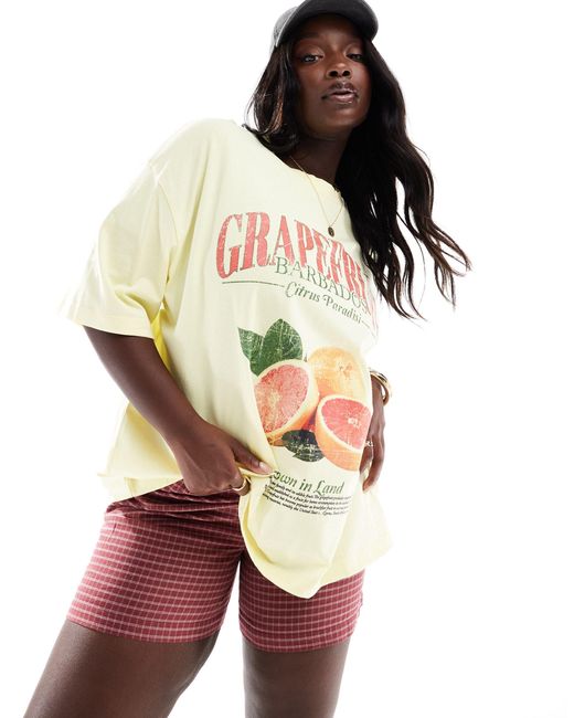 Asos design curve - t-shirt boyfriend avec imprimé pamplemousse - citron ASOS en coloris Multicolor