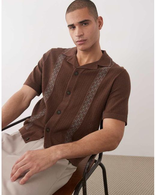 Only & Sons Brown Boxy Fit Knit Shirt for men