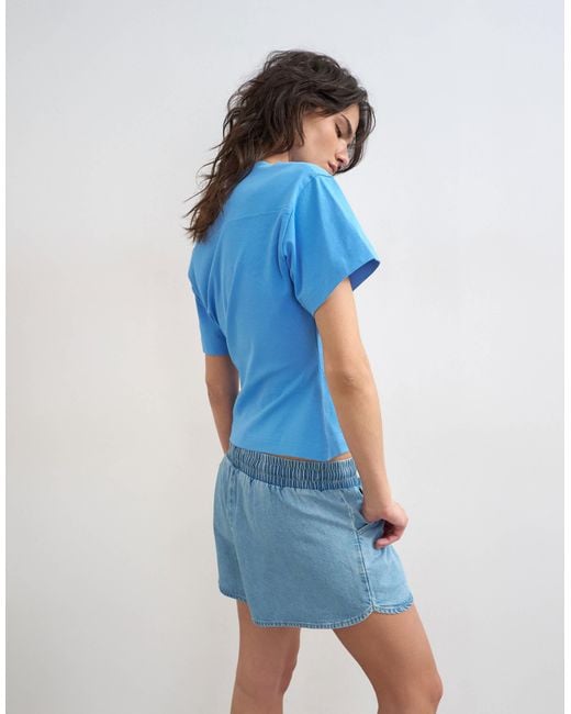 TOPSHOP Blue V-neck Cinch