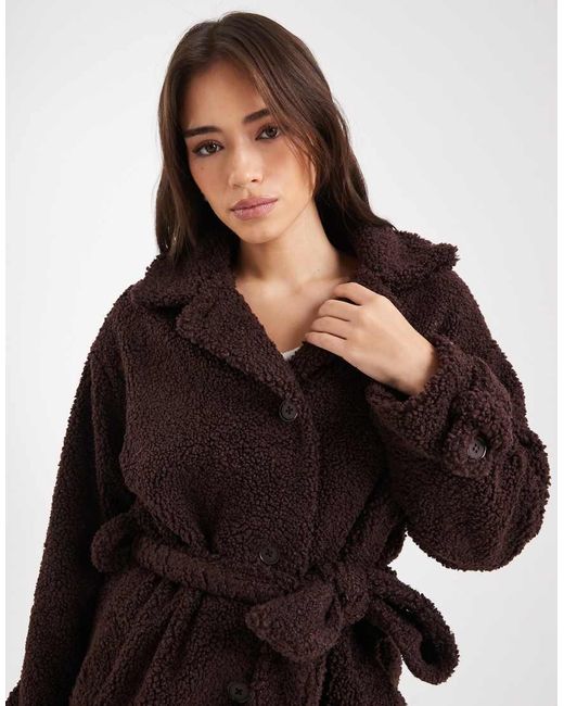 Wednesday's Girl Brown Belted Fluffy Teddy Midaxi Coat