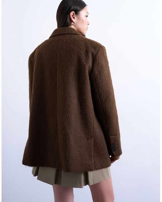 TOPSHOP Brown Long Brushed One Button Blazer Coat With Wool