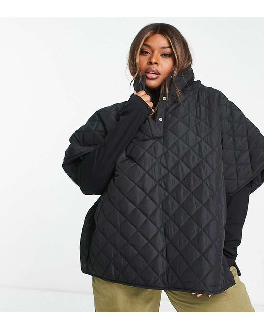 Threadbare Black Plus Charlie Quilted Poncho