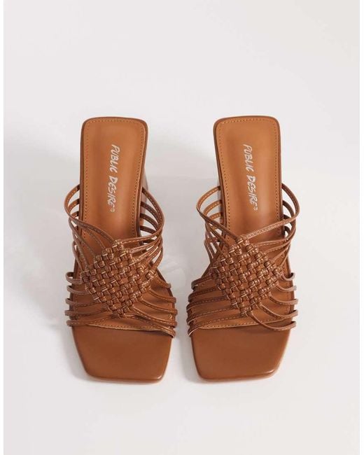 Public Desire Brown Woven Block Heeled Sandals