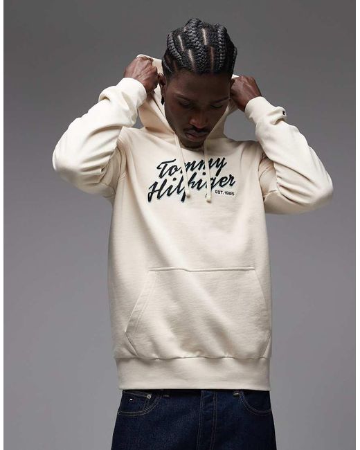 Tommy Hilfiger Gray Text Graphic Hoodie for men