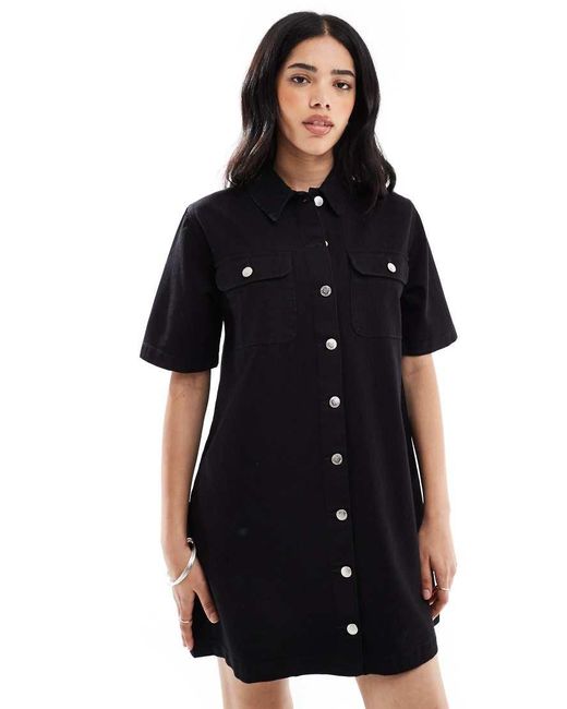 Miss Selfridge Oversized Denim Overhemdjurk Met Korte Mouwen in het Black