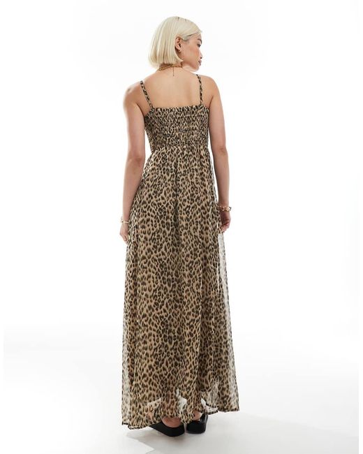 Vestito Lungo Arricciato Con Spalline Sottili E Stampa Leopardata di ONLY in Natural