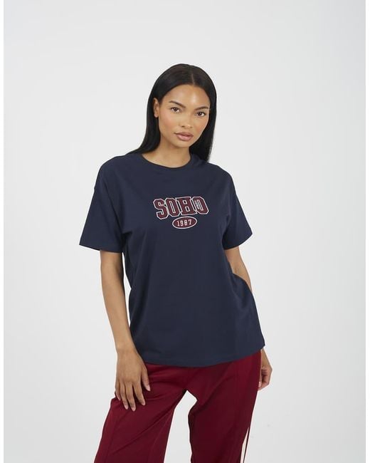 Brave Soul Blue Cotton Embroidered Short Sleeve T-Shirt