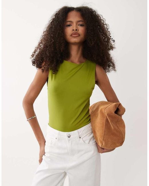 ASOS Green Polyamide Slinky Open Back Racer Bodysuit