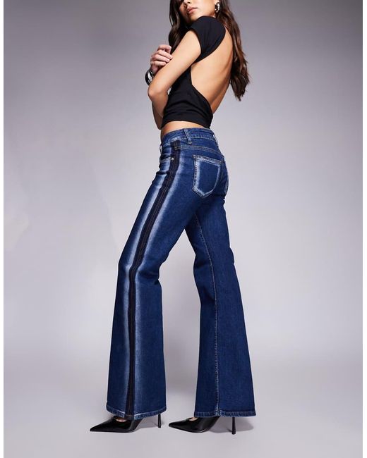 Edikted Blue Airbrushed Low Rise Flared Jeans