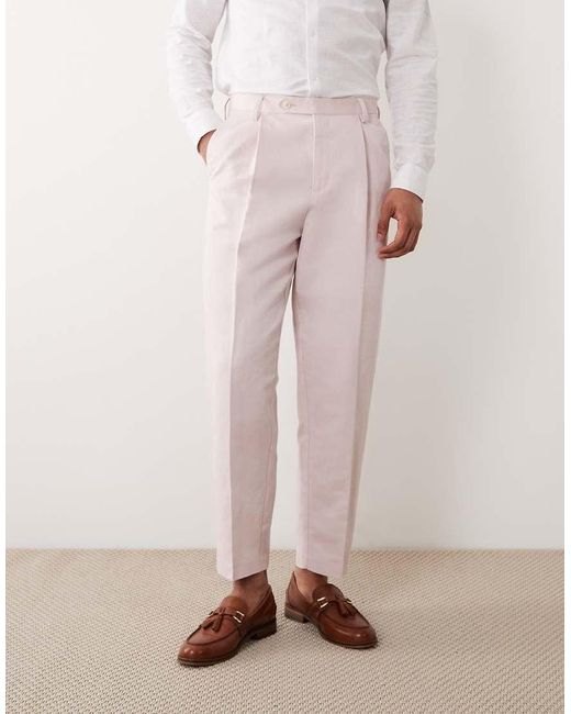 ASOS Pink Relaxed Tapered Linen-rich Suit Pants for men