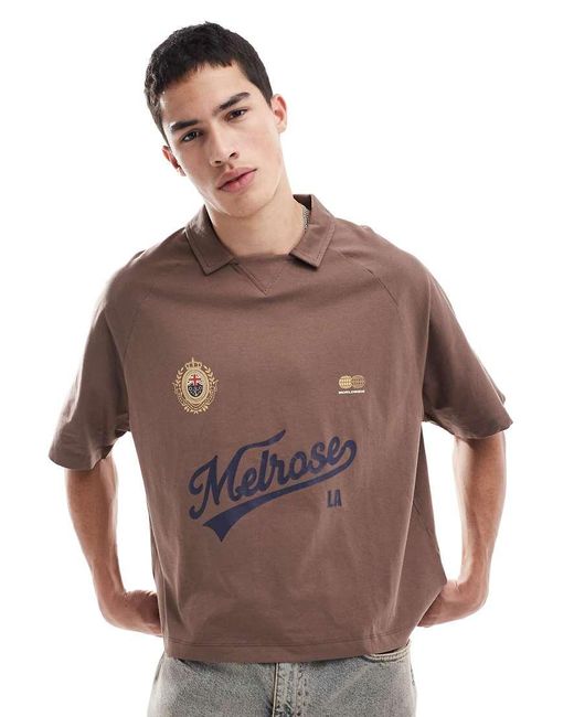 ASOS Recht Oversized Polo Met Print in het Brown voor heren