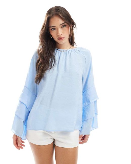 ASOS Blue Top With Flare Sleeve