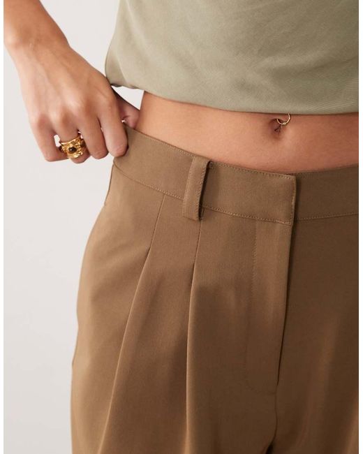 ASOS Natural Tailored Wide Leg Pants With Turn Up Hem