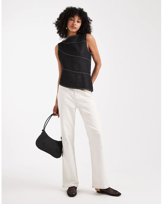 ASOS Black Asymmetric Denim Top With Exposed Seams