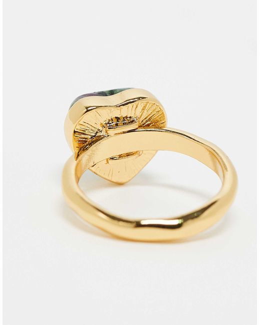 Bague en plaqué or 14 carats avec véritable pierre d'agate verte semi-précieuse en forme ASOS en coloris Metallic