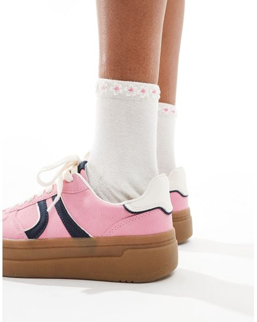 Stradivarius Pink Platform Sneakers With Gum Sole