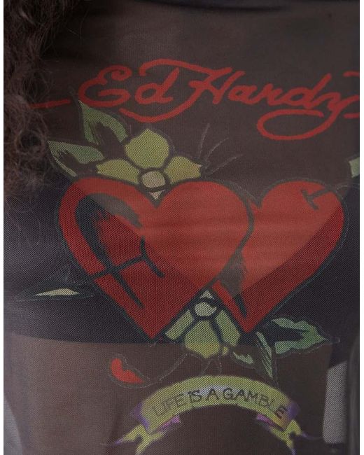 Ed Hardy Black Life Is A Gamble Mesh Baby Tee