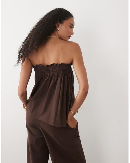 ASOS Brown Linen Blend Shirred Bandeau Top